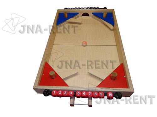 houten volksspel flipper duo met een rode en blauwe speelkant